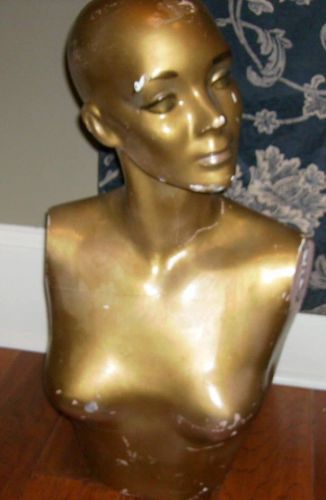 Vintage Female Mannequin Head Bust Torso with Eyes plaster metal wood