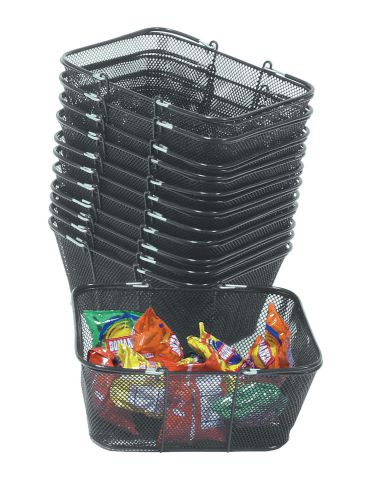 New 12 set mesh grocery shopping baskets powder coated steel framing black for sale