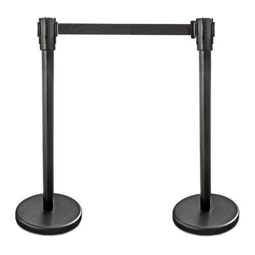 New Star Stanchion, 36-Inch Height, 6.5-Foot Retractable Belt, Set of 2, Black