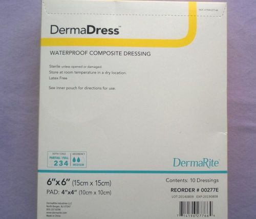 DermaDress Waterproof Composite Dressings by DermaRite, 6&#034; x 6&#034; 10/box exp 2019