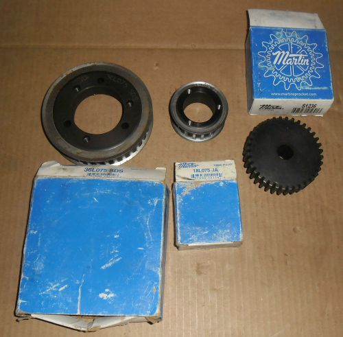 Lot of 3 martin timing pulley &amp; spur gear 36l075sds, 18l075 ja, s1236 for sale