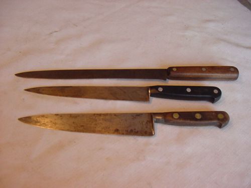 3 Vintage Butcher Chef Knives Knife Sabatier Plus Unnamed