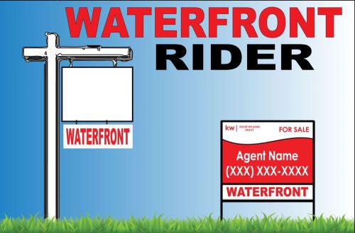 2 Waterfront 6x24 Real Estate Sign Riders 2 sided Outdoor Coroplast