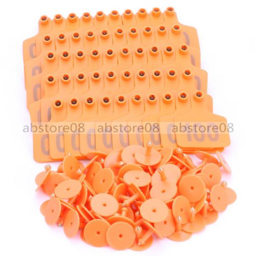 NO.1-100 Livestock Ear Tag Label Marker Plastic 6x7.3cm Plate for Cow Pig Orange