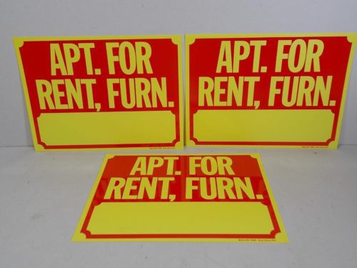 LOT OF 3 &#034;APARTMENT FOR RENT FURNISHED&#034; SIGNS PLASTIC HIGH VISIBILITY 12&#034;X9&#034;