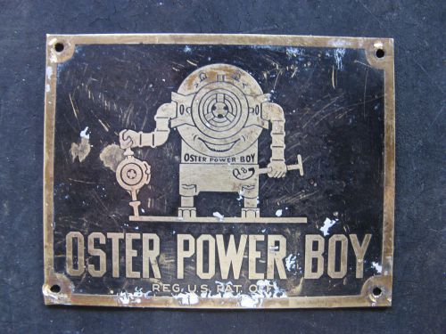 Oster power boy name plate for pat. 1919 pipe threader machine brass antique for sale