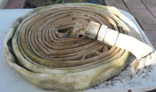 Vintage national? canvas fire hose 50 ft 1.5 inch-brass nozzles-bin-#4 for sale