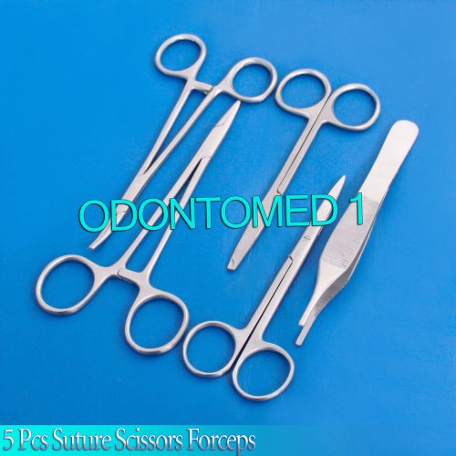 5 pcs suture scissors forceps hemostats needle holders surgical instruments for sale