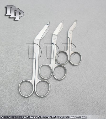 3 Lister Bandage Scissors 5.5&#034;+6.5&#034;+7.5&#034; Surgical Instruments