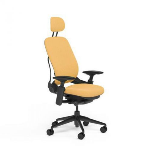 Steelcase adjustable leap desk chair + headrest sunrise buzz2 fabric black frame for sale