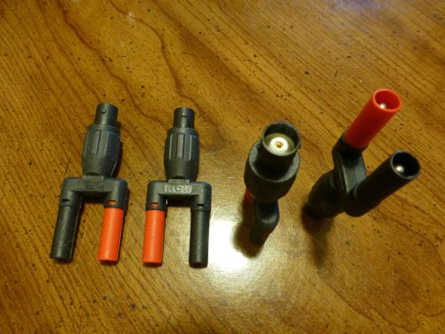 lot of (4) shielded BNC to double/dual banana test adapters by HCK (Hirschmann)