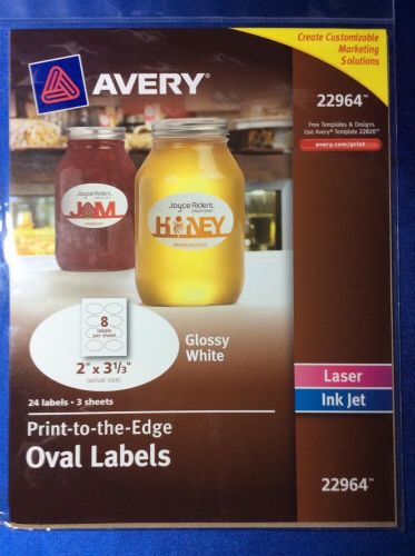 Avery Print to Edge Glossy White Round Labels, 24 Labels, 2&#034; x 3-1/3&#034; , 22964