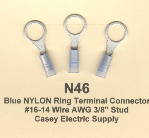 25 blue nylon insulated ring terminal connectors #16-14 wire awg 3/8&#034; stud molex for sale