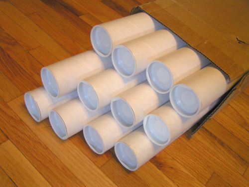 Lot of 12 - 2&#034; x 24&#034; WHITE  Cardboard Mailing Shipping Poster Tubes &amp; End Caps