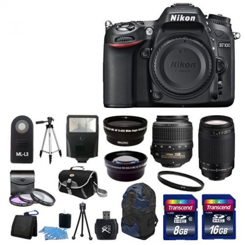 New nikon d7100 digital slr camera w 4 lens complete dslr kit 24gb top value! for sale