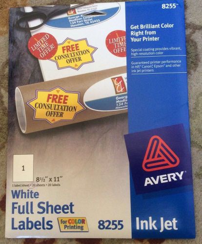 Avery Dennison 8255 Color Printing Label - 8.5&#034; Width X 11&#034; Length 20 sheets