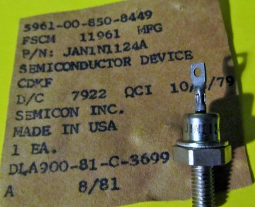 Standard Recovery Rectifier,Semicon,JAN1N1124A,200V 3.3A 2-Pin DO-4,1 Pc