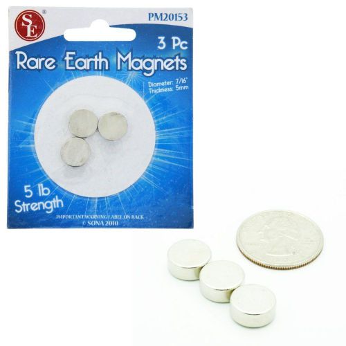3 Piece 5 lb Strength Disc Magnet 7/16 Round Neodymium 5m Rare Earth Magnet