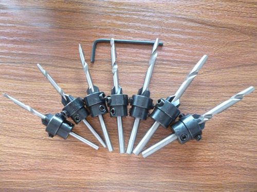 Woodwork Tapered Countersink Drill Bit Set w/ Adjustable Depth Stop Collars&amp;Case