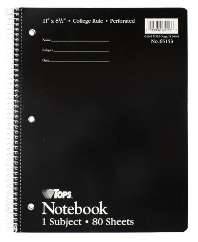 TOPS Wirebound Notebook College Rule, 80 Sheets - Black