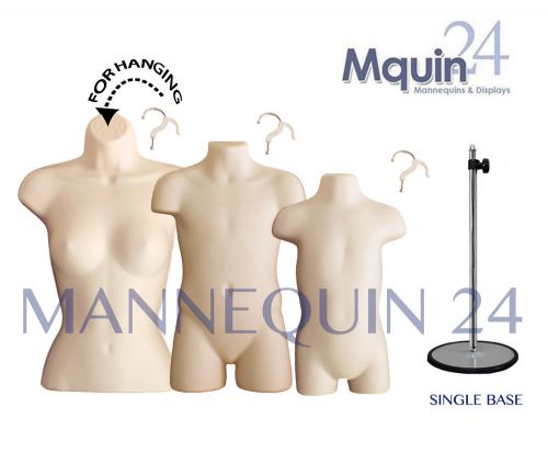 3 FLESH FORMS - FEMALE, CHILD &amp; TODDLER BODY MANNEQUINS + 1 STAND + 3 HANGERS