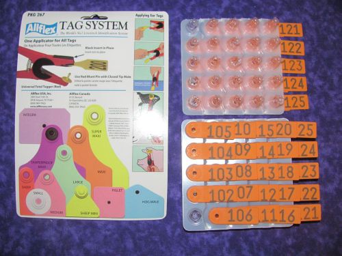 Allflex tag system numbers 102 - 125 small orange for sheep or goats new in bag for sale