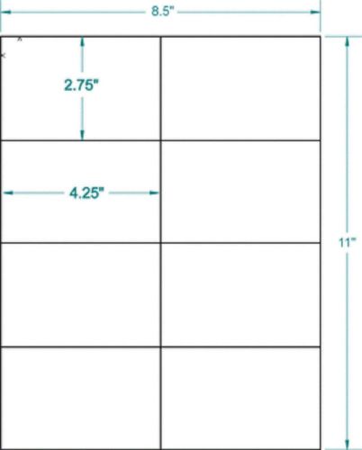 BLANK LABELS 4.25 X 2.75 10 WHITE SHEETS X 8 PER PAGE = 80 LABELS