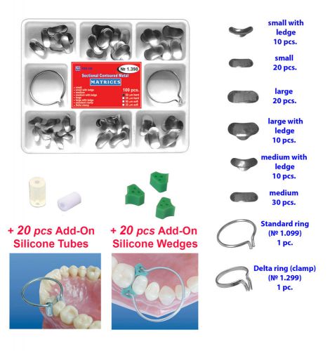 100 sectional contoured matrices matrix ring delta 20 add-on wedges tubes dental for sale