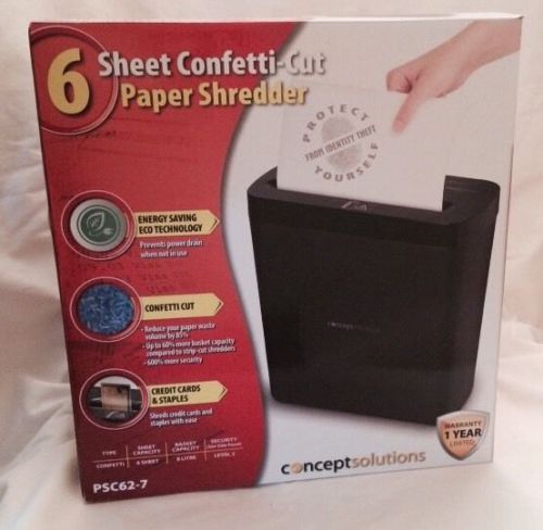 Concept Solutions 6 Sheet Black Paper Shredder NIB