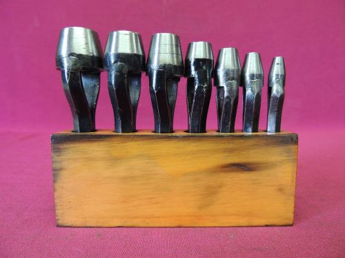 ADCO Leather-Gasket-Shim Punch Punches - Set of 7 + Wood Stand