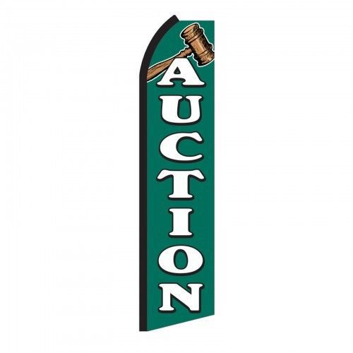 AUCTION SWOOPER FLAG 15FT SIGN GREEN BANNER + POLE MADE IN USA