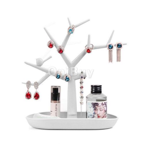 White Earring Ring Jewelry Tree Stand Display Organizer Holder Show Rack