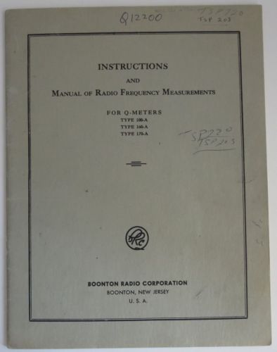 BOONTON MANUAL OF RADIO FREQUENCY MEASUREMENTS FOR Q-METERS          (INV10136R)