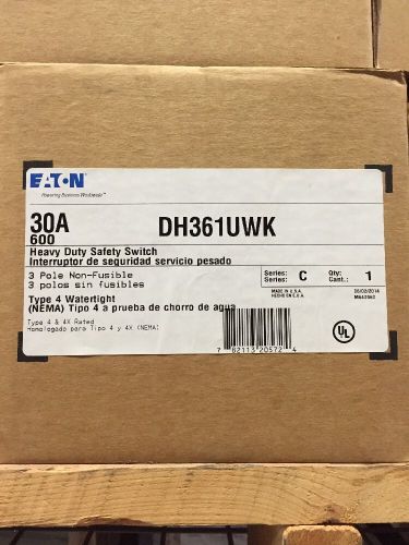 Eaton 30 Amp Disconnect DH361UWK 600 Volt Stainless Type 4 4X Non Fusible
