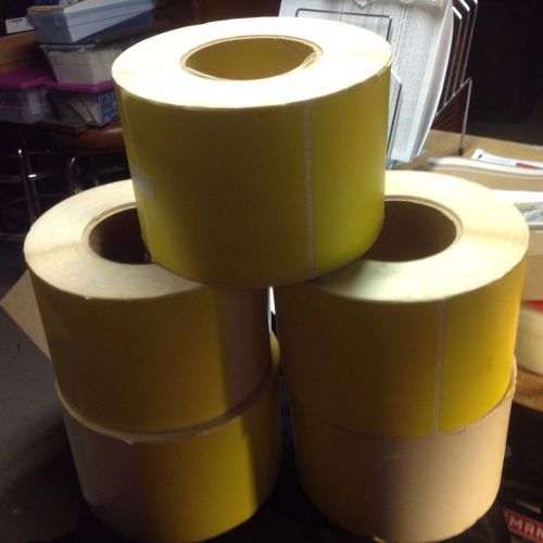 LOT OF 5  YELLOW LABELS ROLLs As Shown 4&#034; X 4&#034;