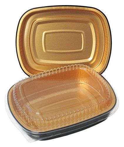 Durable Packaging 9442-PT-50 Black and Gold Pan with Lid, Medium (Pack of 50)