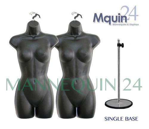 LOT of 2 pcs of FEMALE BODY MANNEQUIN BODY FORMS BLACK +1 METAL STAND +2 HANGERS