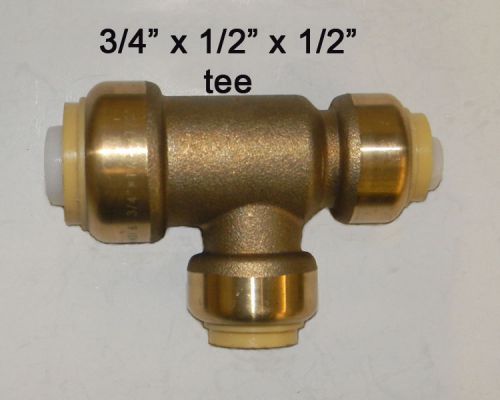 2 sharkbite 3/4&#034; 1/2&#034; 1/2&#034; tee quick connect brass push fitting coupling for sale
