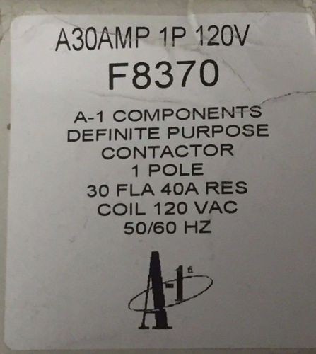 A-1 COMPONENTS F8370 DEFINITE PURPOSE CONTACTOR 1 POLE 40 AMP, 120 VAC COIL