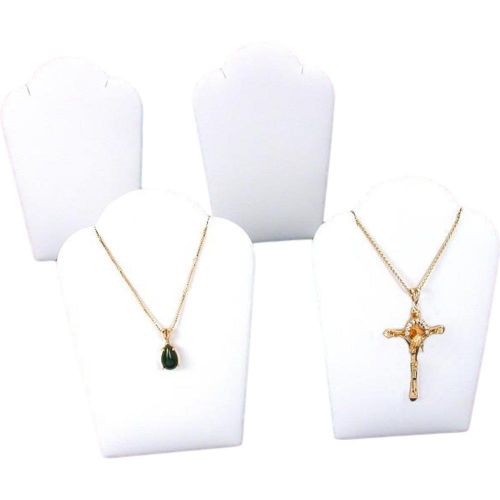 4 White Faux Leather Necklace Pendant Jewelry Display