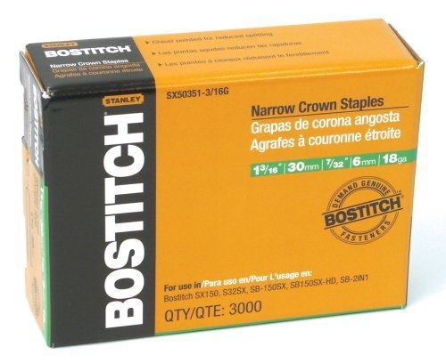 BOSTITCH SX50351-3/16G 1-3/16-Inch by 18 Gauge by 7/32-Inch Crown Finish Staple