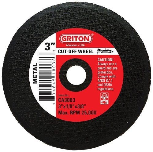Griton CA3083 Arbor Industrial Cut Off Wheel for Metal, 3/8&#034; Hole Diameter, 3&#034;