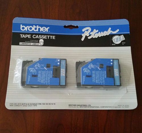 Brother P-touch TC-12 12mm 1/2 Inch Blue/Clear Tape Cassette Pack of 2