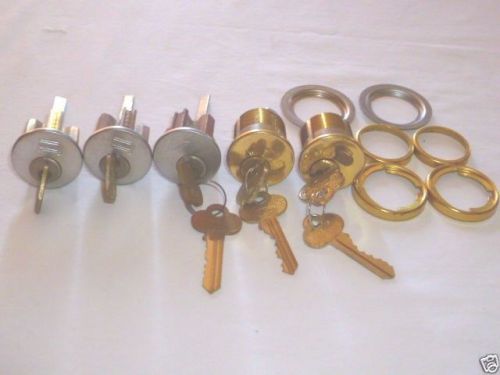 Lot of 5 corbin russwin lock cores w/ rim cylinders &amp; keys brass &amp; satin silver for sale