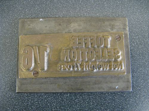 Vintage Selection Toffee Brass/Copper Printing Plate/Block