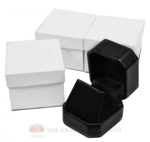 3 piece black leather pendant earring jewelry gift boxes 1 7/8&#034; x 2&#034; x 1 5/8&#034; for sale