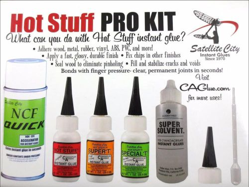 Hot Stuff Pro Kit - Includes CA Glues, Accelerator, Debonder, Extra Spouts - New