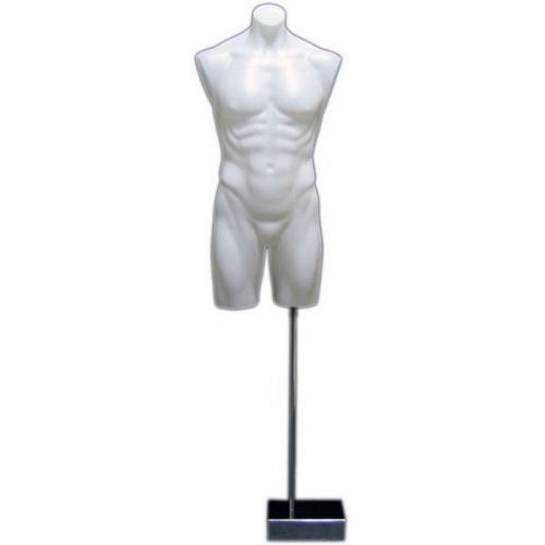 MN-193 WHITE Male Armless Round Body Plastic Torso Dress Form