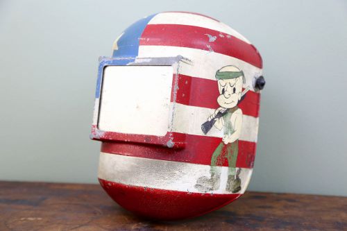 Vintage fibre-metal welding helmet mask w custom painted army soldier industrial for sale