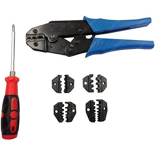 Ratcheting Wire Terminal Crimping Tool Kit - 5 Dies - Carry Case